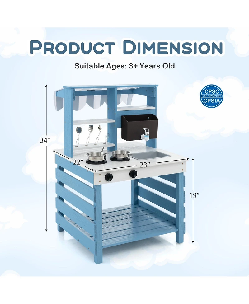 Double-sided Wooden Play Kitchen and Grocery Stand with Stoves for Kids 3+ Years Old