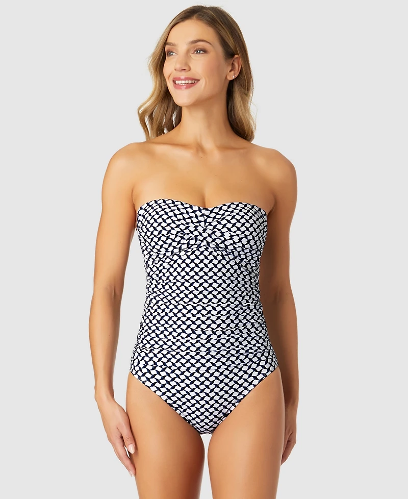 Anne Cole Women's Abstract Dot Twist-Front Bandeau One-Piece Swimsuit