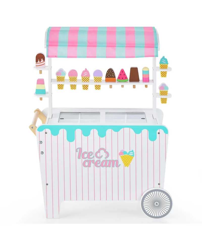 Kids Ice Cream Cart Playset with Display Rack and Accessories