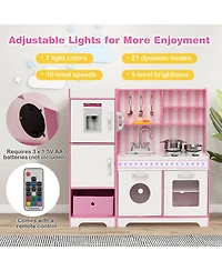 Kids Kitchen Playset Wooden Toy with Adjustable Led Lights and Washing Machine