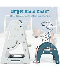 2 1 Kids Easel Desk Chair Set Book Rack Adjustable Art Painting Board