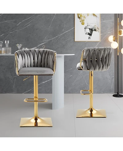 Set of 2 Swivel Adjustable Bar Stools with Backrest, Footrest, Modern Counter Height Chairs for Kitchen or Bar-The Pop Home