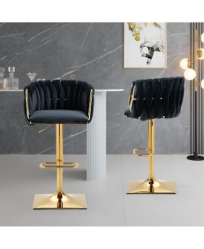 Set of 2 Swivel Adjustable Height Bar Stools with Backrest and Footrest Modern Counter Chairs Metal Base for Kitchen or Use-The Pop Ho