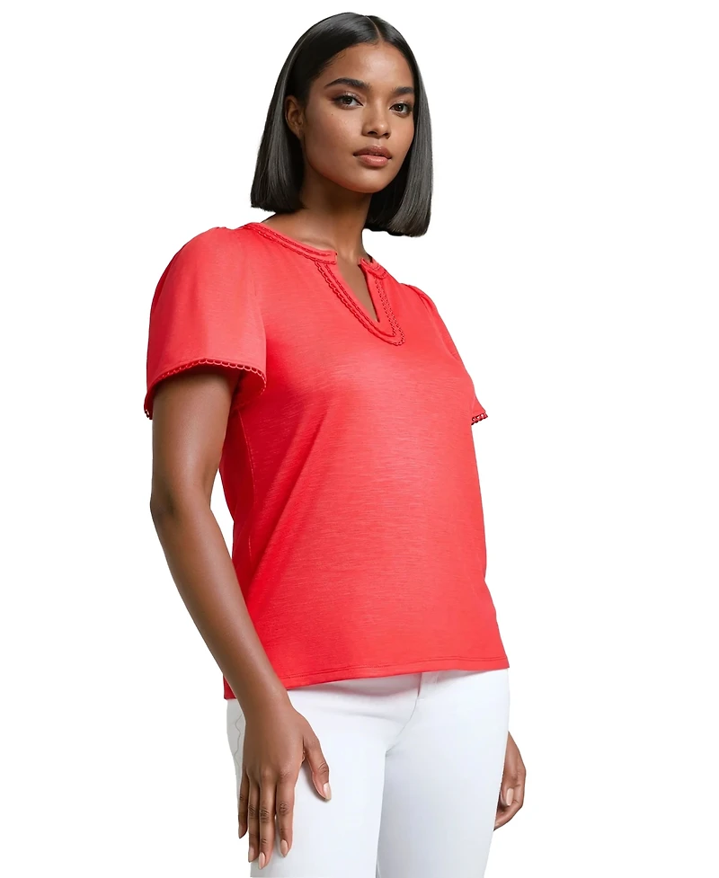 Jones New York Women's Drapey Split-Neck Short-Sleeve Top