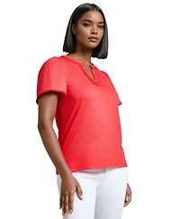 Jones New York Women's Drapey Split-Neck Short-Sleeve Top