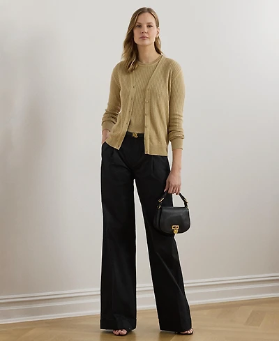 Lauren Ralph Women's Pleated Cotton Twill Wide-Leg Pants