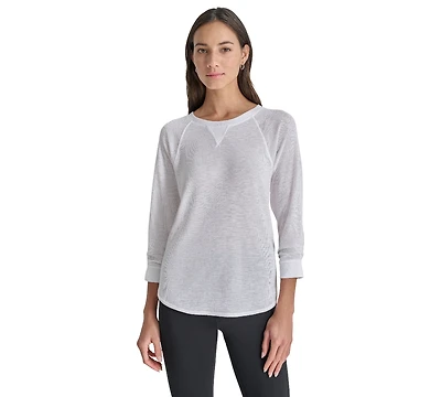 Dkny Women's Mini Slub Waffle Three Quarter Sleeve T-Shirt