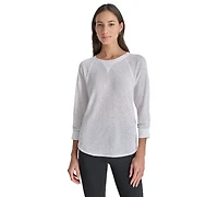 Dkny Women's Mini Slub Waffle Three Quarter Sleeve T-Shirt