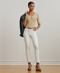 Lauren Ralph Women's Striped Elbow-Sleeve Henley Top