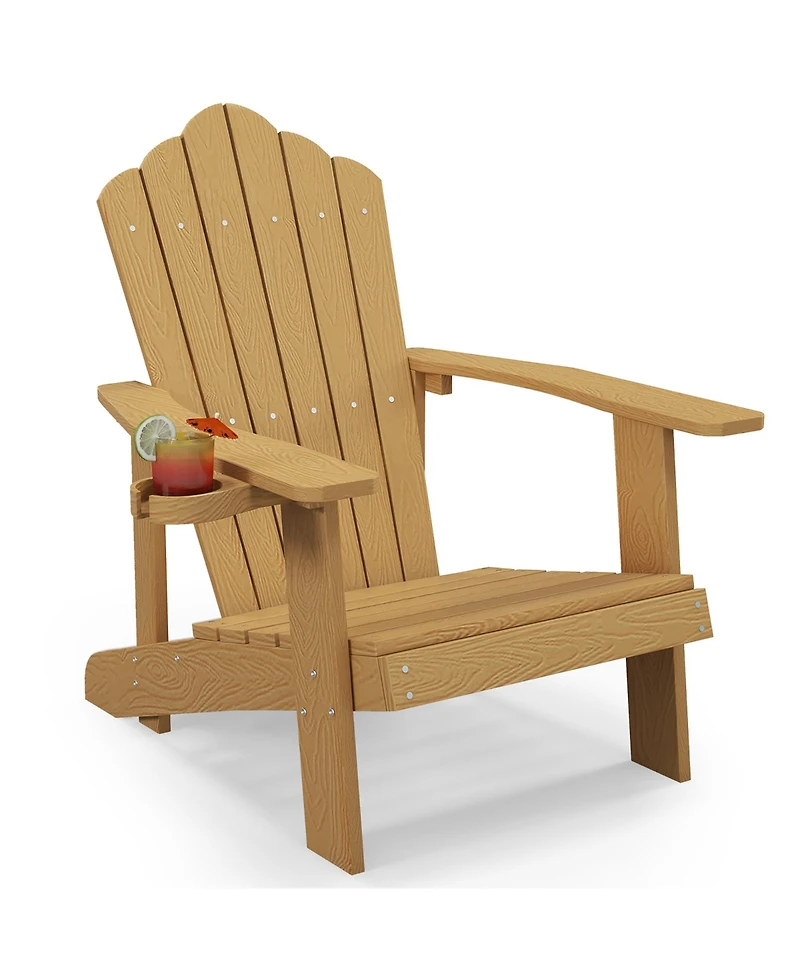 Gymax Patio Hips Outdoor Weather Resistant Slatted Chair Adirondack w/ Cup Holder
