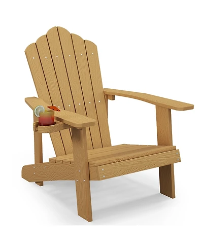 Gymax Patio Hips Outdoor Weather Resistant Slatted Chair Adirondack w/ Cup Holder