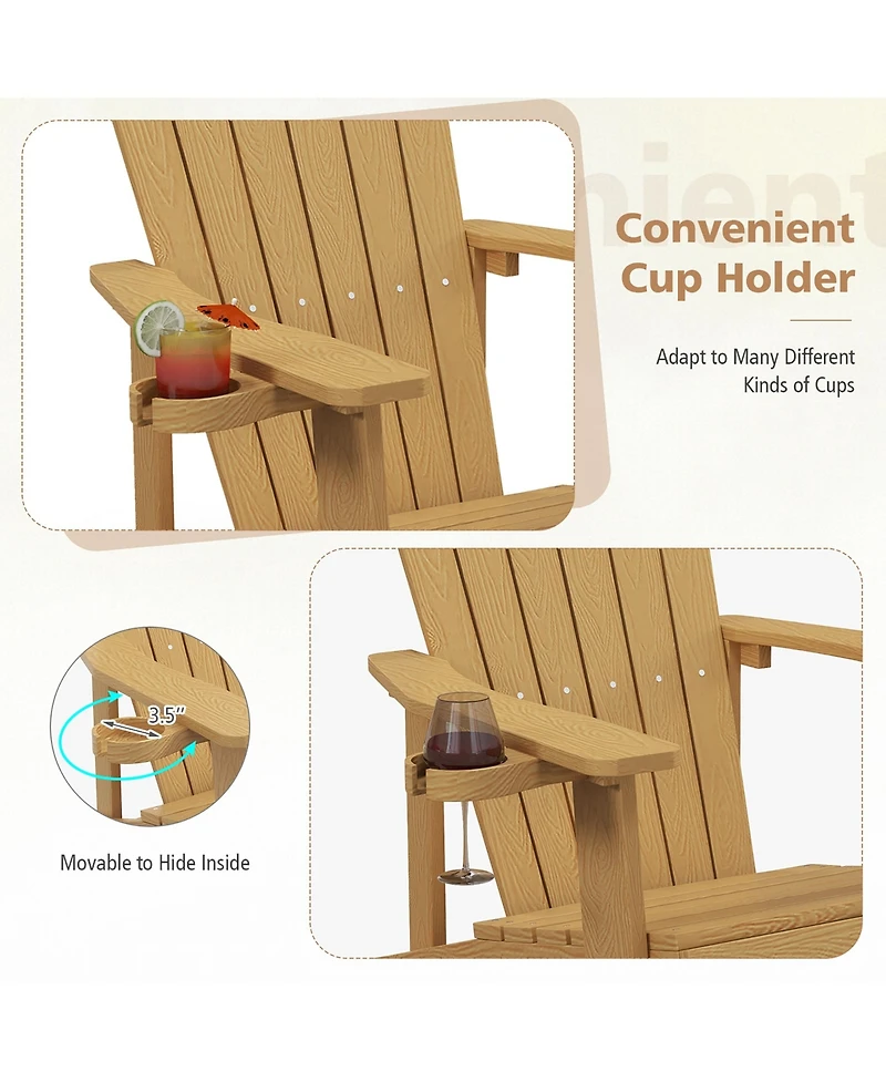 Gymax Patio Hips Outdoor Weather Resistant Slatted Chair Adirondack w/ Cup Holder