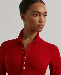 Lauren Ralph Women's Rib-Knit Three-Quarter-Sleeve Polo Shirt