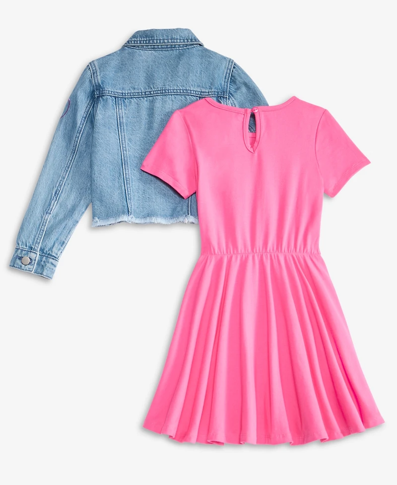 Rare Editions Little Girls Heart Denim Jacket & Dress, 2 Piece Set