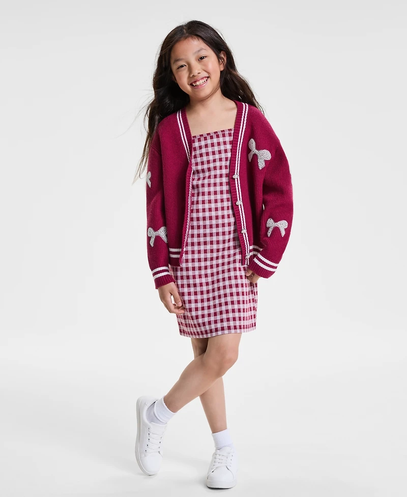 Rare Editions Big Girls Knit Cardigan & Plaid Jumper Dress, 2 Piece Set