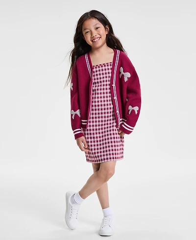 Rare Editions Big Girls Knit Cardigan & Plaid Jumper Dress, 2 Piece Set
