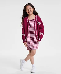 Rare Editions Big Girls Knit Cardigan & Plaid Jumper Dress, 2 Piece Set