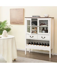 Gymax 2-Door Liquor Coffee Bar Cabinet Freestanding Buffet Sideboard Wine Rack Drawers