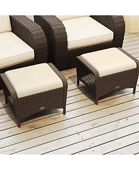 Set of 2 Outdoor Patio Pe Wicker Ottomans with Removable Cushions
