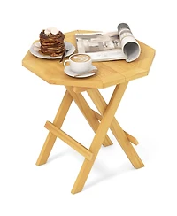 Teak Wood Octagon Coffee Table with X-shaped Legs and Slatted Tabletop
