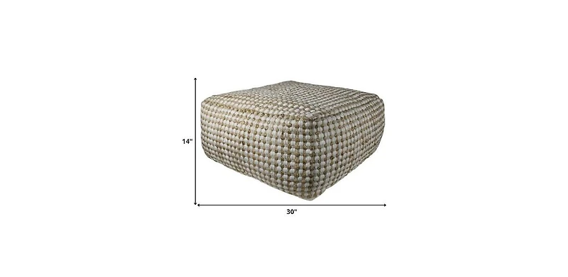 Textured Hemp Dotted Rectangle Pouf for Footrest and Home Decor Accent