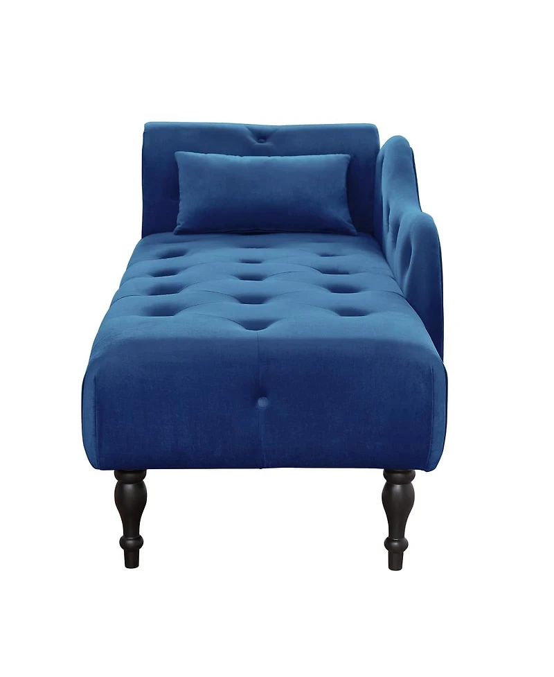 60 Inch Velvet Tufted Chaise Lounge with Nailhead Trim Solid Wood Legs and Pillow for Living Room Bedroom Reading or Relaxing-The Pop Home