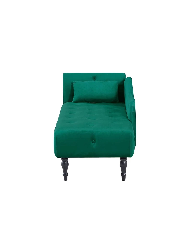 60 Inch Velvet Tufted Chaise Lounge with Nailhead Trim Solid Wood Legs and Pillow for Living Room Bedroom Reading or Relaxing-The Pop Home