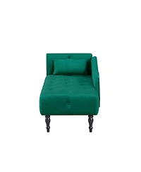 60 Inch Velvet Tufted Chaise Lounge with Nailhead Trim Solid Wood Legs and Pillow for Living Room Bedroom Reading or Relaxing-The Pop Home