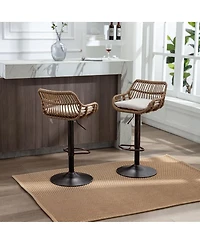 Set of 2 Modern Adjustable Swivel Bar Stools with Woven Back, Cushioned Seat, Counter Height Footrest for Kitchen-The Pop Home