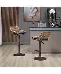 Set of 2 Modern Adjustable Swivel Bar Stools with Woven Back, Cushioned Seat, Counter Height Footrest for Kitchen-The Pop Home