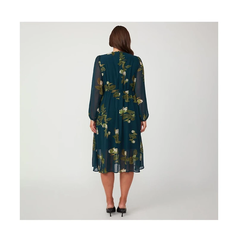 Estelle Summit Bloom Navy Long Sleeve Midi Dress