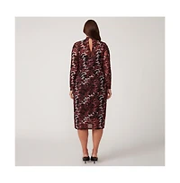 Estelle Reflection Leaves Mesh Red Pink Black Floral High Neck Bodycon Midi Dress