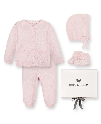 Hope & Henry Baby 5 Piece Organic Sweater Cable Cardigan, Legging, Hat, & Bootie Boxed Gift Set