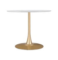 Compact 35" Dining Table – Elegant White and Gold Design with Steel Pedestal Support