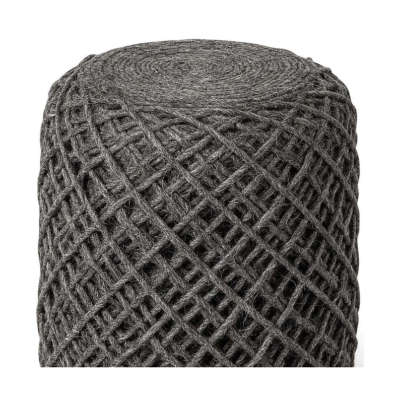 Soft Wool Cylindrical Pouf with Diamond Design for Home Decor and Footrest