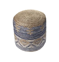 Woven Jute Ottoman for Extra Seating and Rustic Living Room Accent