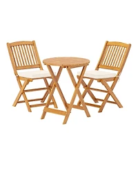 3 Pieces Acacia Wood Patio Folding Bistro Set with Soft Cushions-Beige
