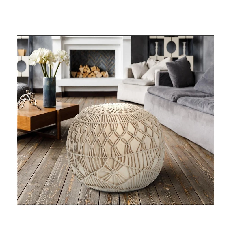 20" Cream 100% Cotton Ottoman