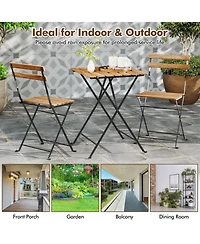 3 Piece Patio Acacia Wood Bistro Set with Slatted Seat and Tabletop-Brown