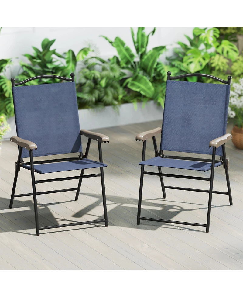 Set of 2 Patio Folding Sling Back Camping Deck Chairs