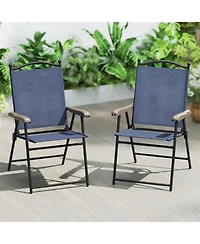 Set of 2 Patio Folding Sling Back Camping Deck Chairs