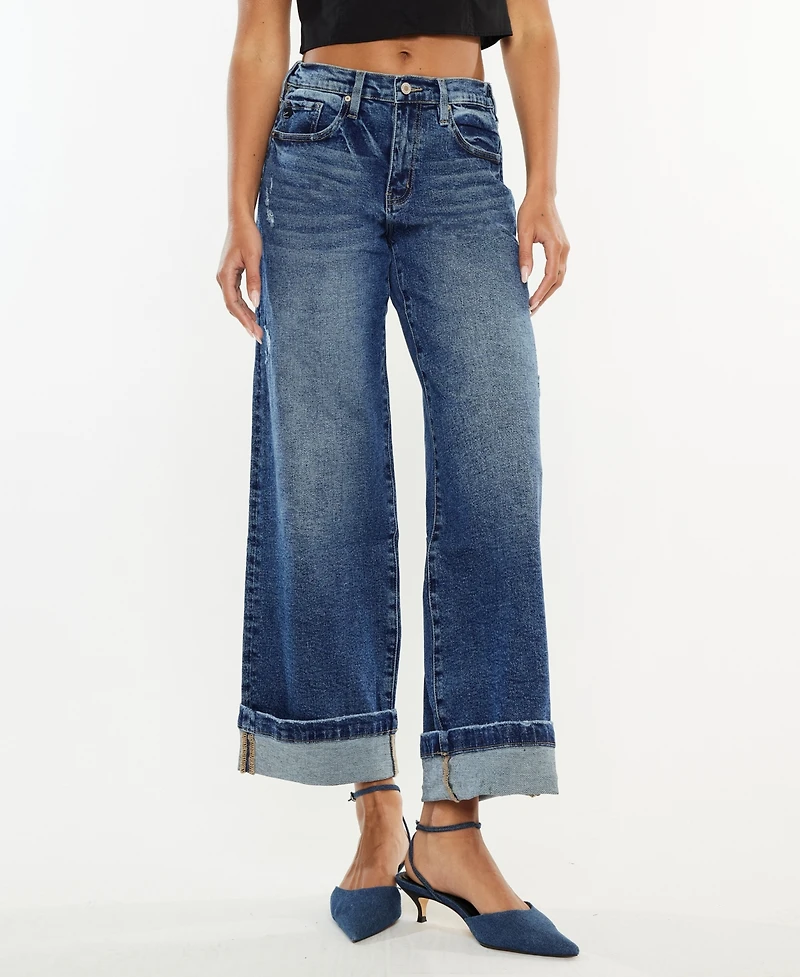 Kancan Women's High Rise Wide Leg Pull On Jeans
