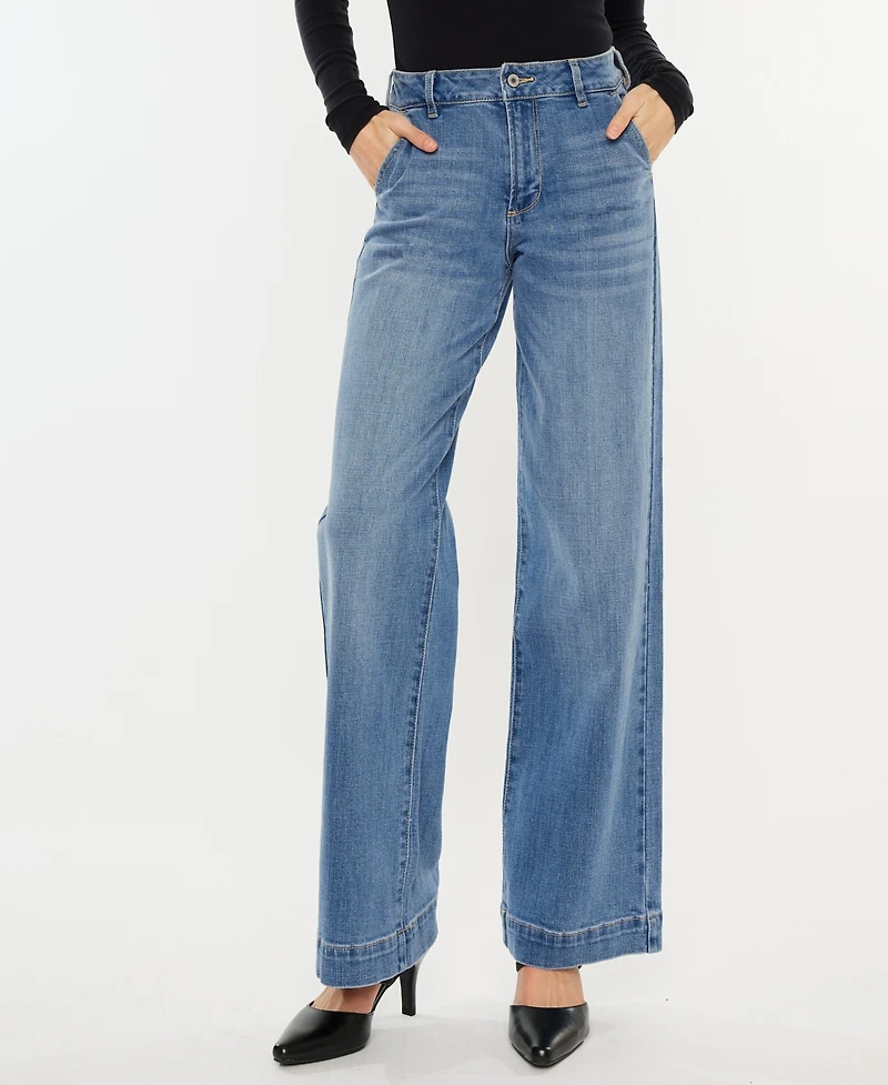 Kancan Women's High Rise Wide Leg Pull On Jeans