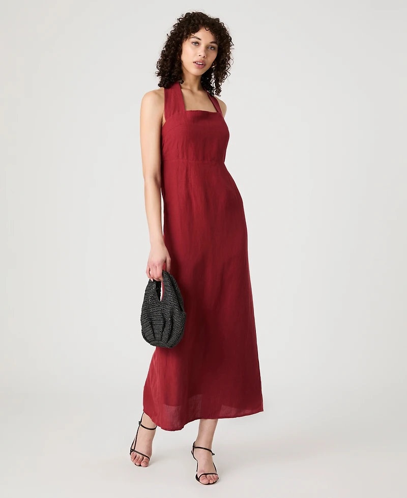 French Connection Women's Birdie Linen-Blend Halter-Neck Midi Dress