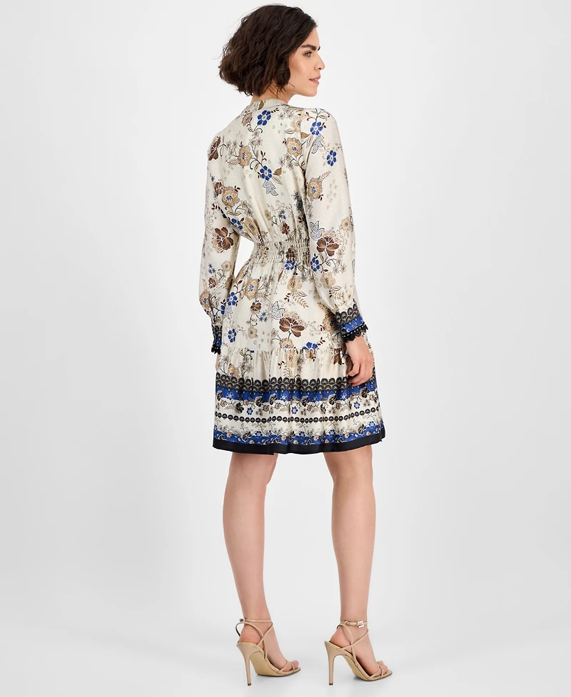 Anne Klein Women's Printed Long-Sleeve Fit & Flare Dress
