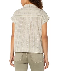 Liverpool Los Angeles Petite Striped Dolman-Sleeve Camp Shirt