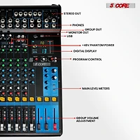 5 Core Audio Dj Mixer 20 Channel Sound Board Console w 24 Spx Effect 48V Phantom Power Mx 20CH Xu