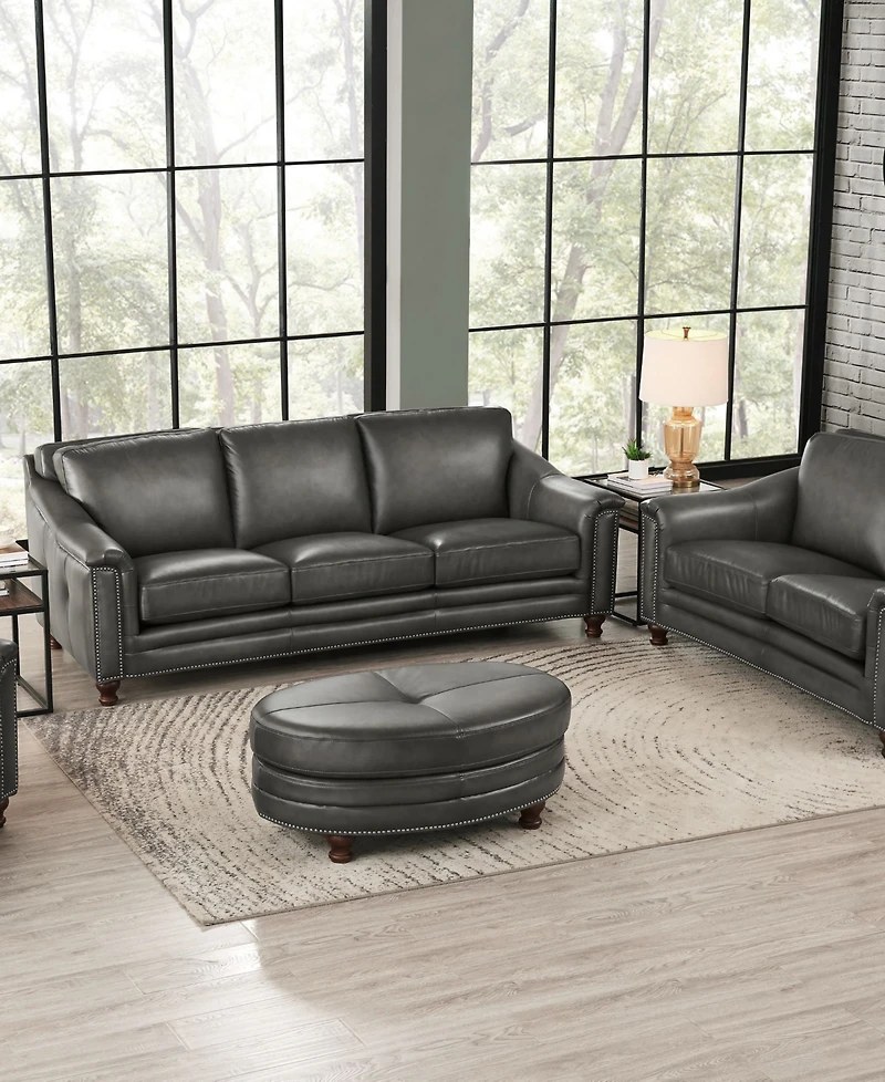Hydeline Belfast 42" Top Grain Leather Oval Ottoman