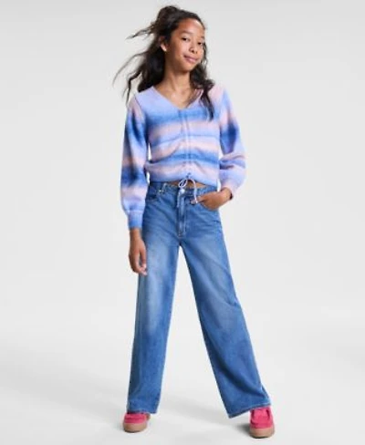 With Jules Big Girls Drawstring Rainbow Sweater Wide Leg Jeans