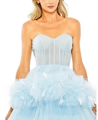 Mac Duggal Women's Strapless Tulle Gown with Feather Detail